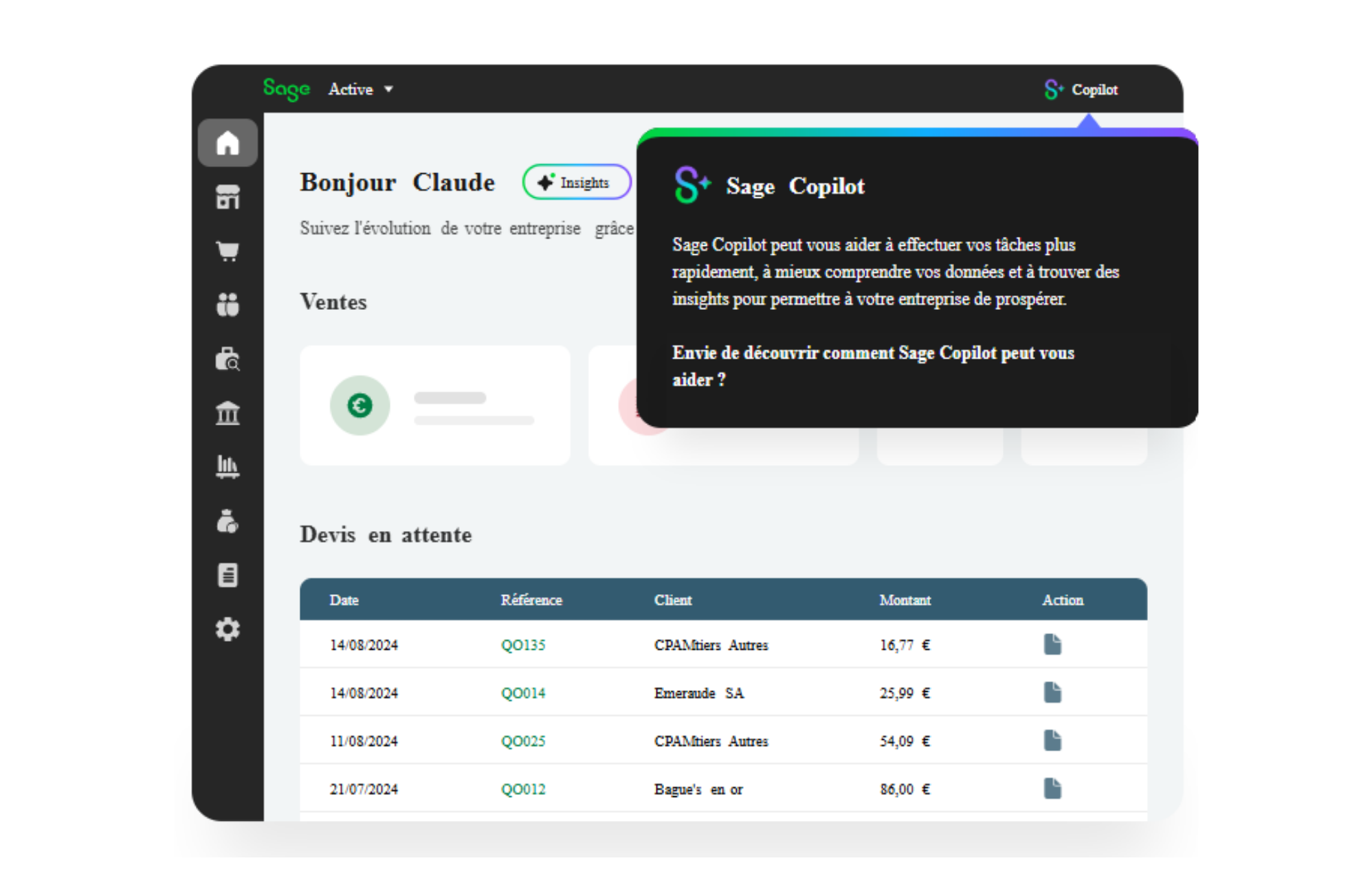 Sage Copilot taches rapides